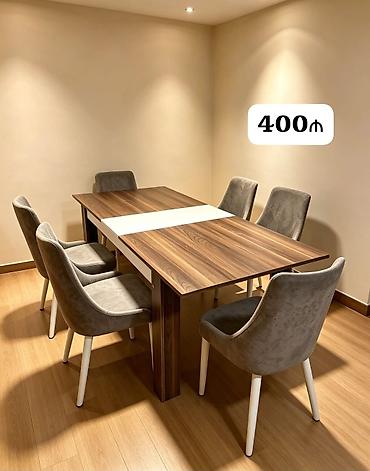işlenmiş stol stullar: Qonaq otağı üçün, İşlənmiş, Açılan, Dördbucaq masa, 6 stul — 1
