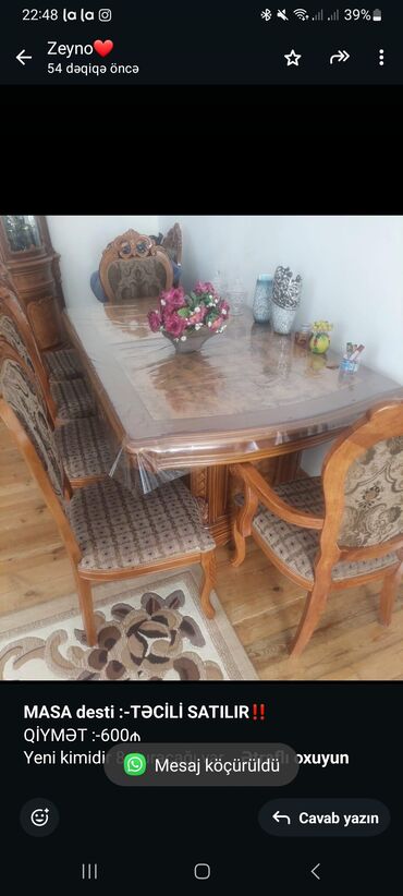 пластиковые столы и стулья бишкек: *MASA desti :-TƏCİLİ SATILIR‼️* QİYMƏT :-600₼ Yeni kimidir 8oturacağı