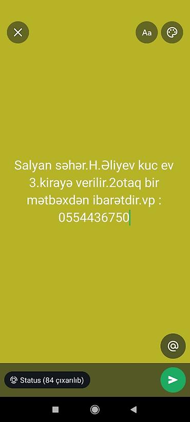 ukrainski kruqda kiraye evler: Kirayə mənzil – Salyan şəhəri, H.Əliyev küçəsi • Plan: 2 otaq + — 1