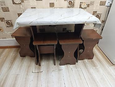 study table: Кухонный комплект: стол + 4 табурета - Компактный прямоугольный стол — 1