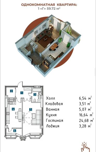 рассрочка недвижимость: 1 комната, 59 м², Элитка, 8 этаж, ПСО (под самоотделку)