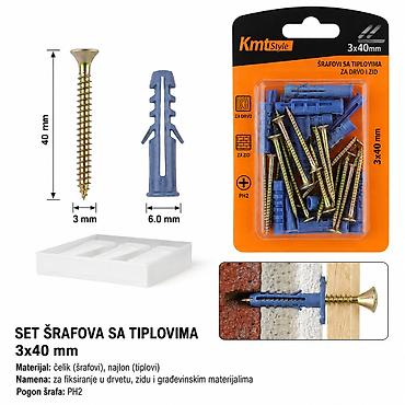 KMT Tipl sa šrafom 9369927 Set šrafova sa tiplovima 3×40 mm za drvo i