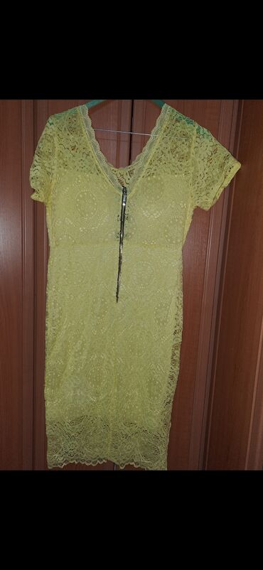 haljina cipka: M (EU 38), L (EU 40), bоја - Žuta, Kratkih rukava