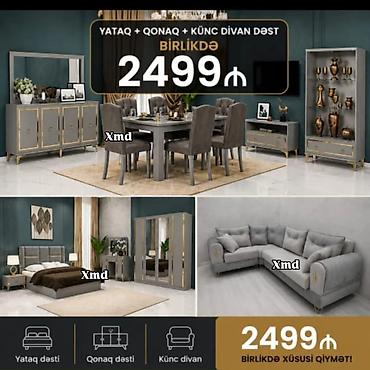 islenmis mebel satisi: Yataq + Qonaq + Künc Divan Dəsti – birlikdə Üslub və funksionallığı — 3