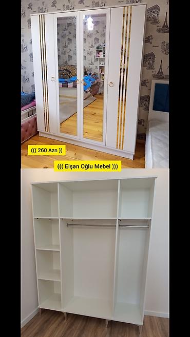 Yeni, 4 qapılı, Güzgülü, Ağ, Açılan, Düz dolab