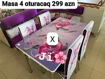 susə stollar: Mətbəx/dininq dəsti – 1 masa + 4 oturacaq. - Masa səthi bənövşəyi — 1