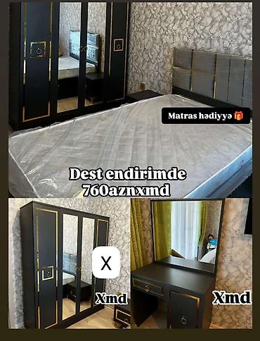 qapilar ev ucun: Yataq otağı mebel dəsti Tərkibi: - 4 qapılı şkaf: mərkəzdə aynalı — 1