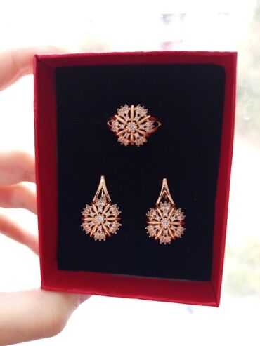 Bijuteriya dəstləri: Üzük və sırğalar - Rəng: qızılı qirmizi rus qizili rengi rose gold - — 16