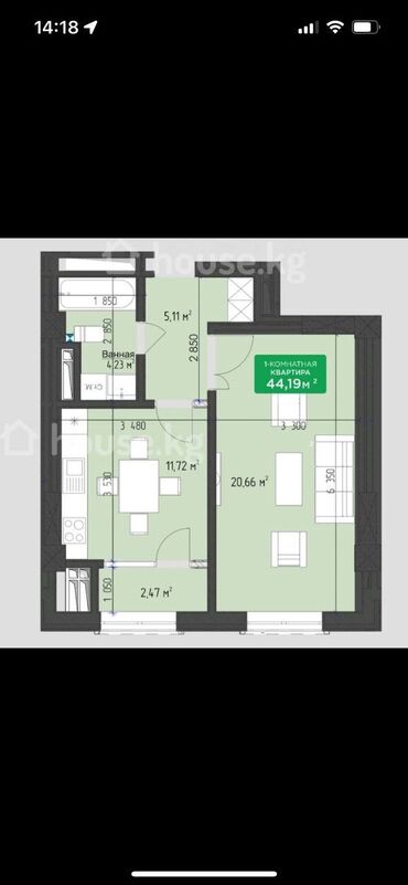 продаю дом в районе пишпек: 1 бөлмө, 44 кв. м, Элитка, 7 кабат, ПСО (өзү оңдоп түзөтүп бүтүү үчүн)