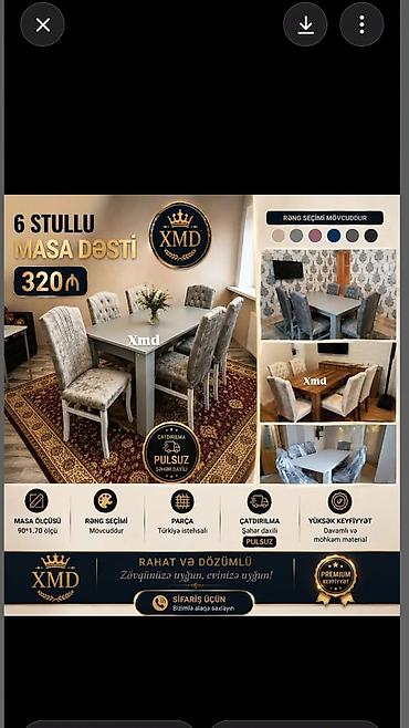 boyama seti: XMD Furniture – Masa və 6 stul dəstləri - 6 stullu yemək masası — 5