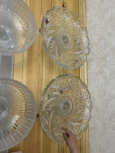 sade tortlar: Şüşə qab dəsti - Material: qalın sadə şüşə - 6 ədəd 2 tort qabı 2 — 2