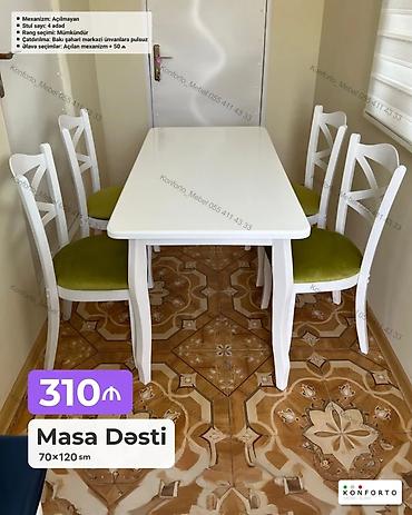 Masa Dəsti – 70×120 sm - Dəst tərkibi: 1 ədəd masa + 4 ədəd stul -