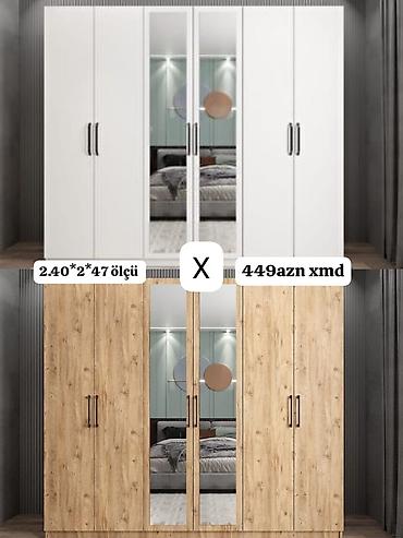 gencede qapi: 6 qapılı paltar dolabı – güzgülü modellər - Rəng seçimləri: ağ və — 1