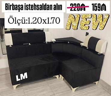 Mebel: Mətbəx üçün L formalı yumşaq künc dəsti - Rəng: qara parça — 1