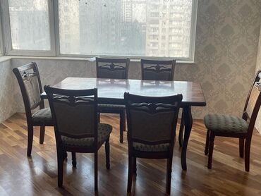 кухонные стулья: Для гостиной, Б/у, Раскладной, Прямоугольный стол, 6 стульев