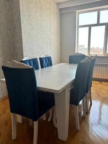 islenmis masalar: Qonaq otağı üçün, İşlənmiş, Açılan, Künc masa, 6 stul