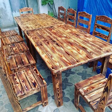 Bağ, çöl masa və oturacaq dəstləri: Yeni, Kvadrat masa, Açılmayan, Stullar ilə, Taxta, Azərbaycan — 7