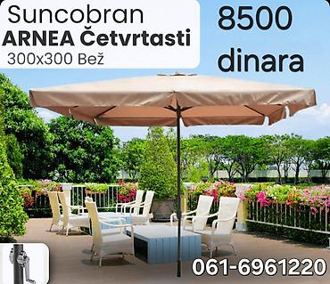 svetlece drvce: Suncobran ARNEA, četvrtasti, bež boje. Dimenzije platna: 300 x 300 cm — 1