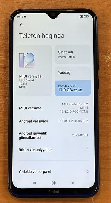 xiaomi note 8: Redmi Note 8, 32 GB, rəng - Mavi, Barmaq izi — 5