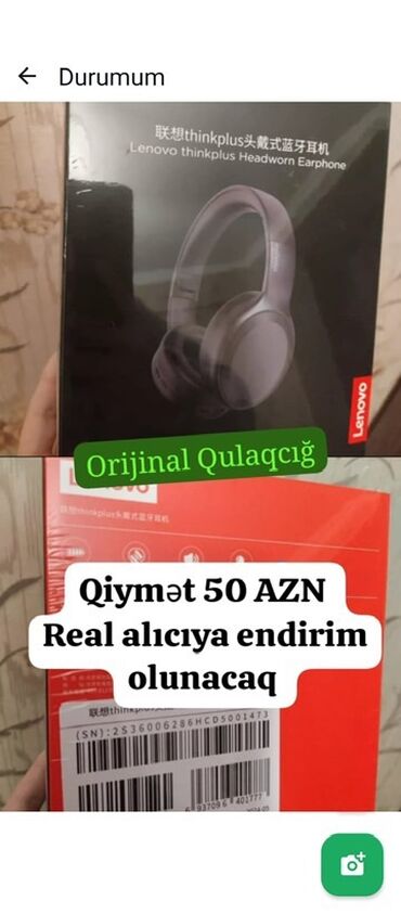 Karaoke: Simsiz (Bluetooth) Qulaqcıqlar, Lenovo, rəng - Qara
