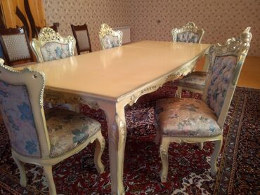 işlənmiş stol stul dəsti: Qonaq otağı üçün, İşlənmiş, Açılmayan, Dördbucaq masa, 10 stul, İran