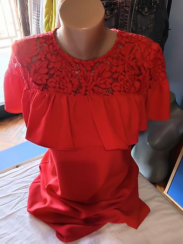 Haljine: Crvena haljina sa čipkom i karnerom - Elegantna koktel/večernja — 5