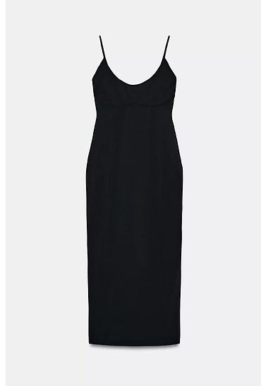 Женская одежда: ZARA Черное платье-комбинация миди. Размер S - Силуэт: прилегающий — 5