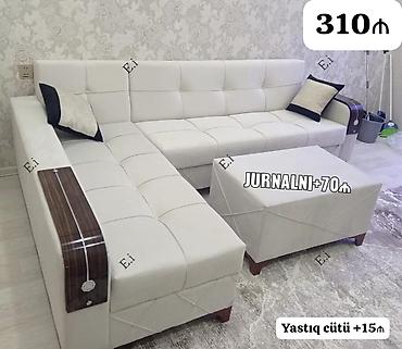 kreditle kunc divanlar: Açıq krem rəngində L formalı yumşaq künc divan dəsti. - Material — 1