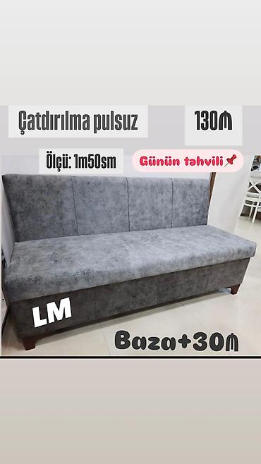 Məhsul: Yumşaq oturacaq/mini divan, baza ilə - Rəng: boz - Material