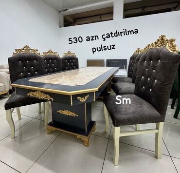 Masa və oturacaq dəstləri: Qonaq otağı üçün, Açılmayan, Dördbucaq masa, 6 stul — 5