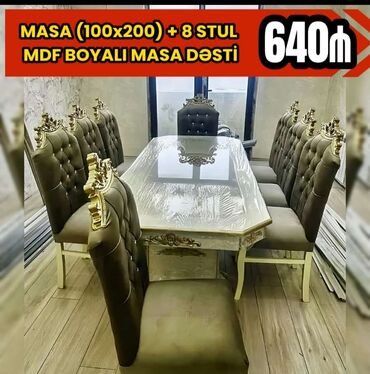 Masa və oturacaq dəstləri: Qonaq otağı üçün, Yeni, Açılmayan, Dördbucaq masa, 6 stul — 29