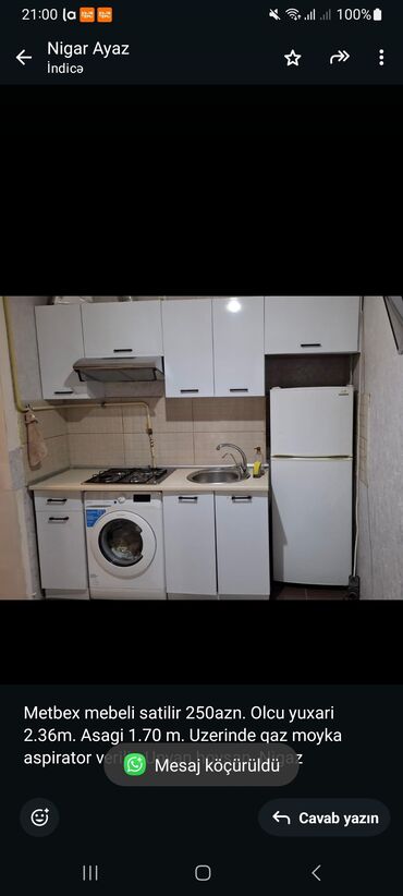 Mətbəx mebeli: Metbex mebeli satilir 250azn. Olcu yuxari 2.36m. Asagi 1.70 m