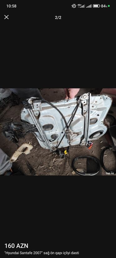 Bamperlər, buferlər: Hyundai Santa Fe 2007 modeli üçün sağ ön qapı mexanizmi dəsti. Dəstə