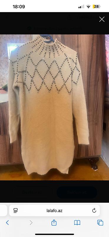 Кофты, свитеры: Bej rəngli triko paltar/sviter-tunik - Model: Uzunboğaz (yarım-boğaz) — 1