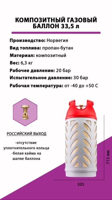 алюминиевые казаны: Композитный газовый баллон объемом 33,5 литра, произведенный в