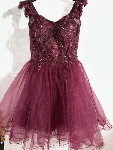 prljavo roza haljina kombinacije: XS (EU 34), bоја - Bordo, Večernji, maturski, Na bretele