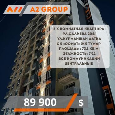 Продажа участков: 2 комнаты, 73 м², Элитка, 7 этаж, ПСО (под самоотделку)