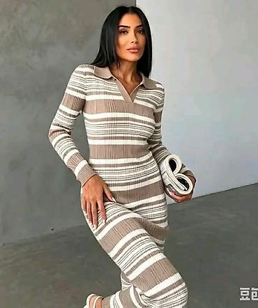bez baletanke: Rebrasto pletena ženska haljina sa prugama - Model: uska rebrasta — 3