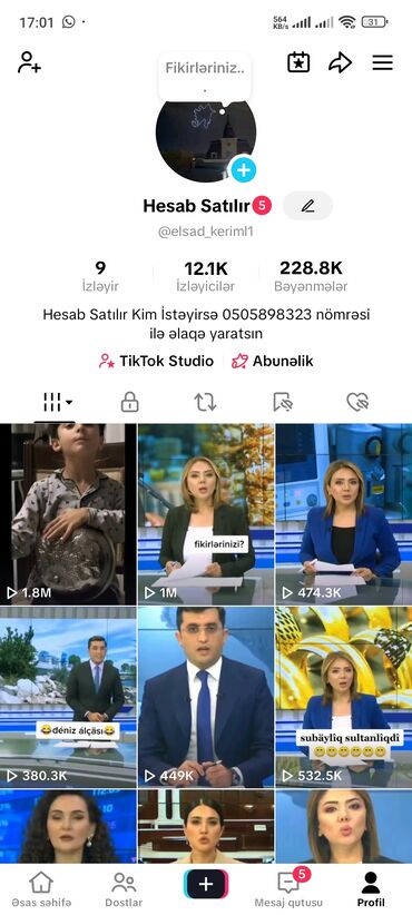 Biznes üçün program təminatı: Tiktok hesabı. 17 lvl hesabdır təcili satılır istəyən buyurub zəng edə