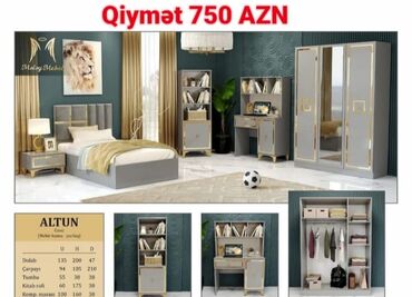 Yataq otağı dəstləri: Oğlan və qız üçün, Yeni, Təknəfərlik çarpayı, Yazı masası, Dolab, Komod