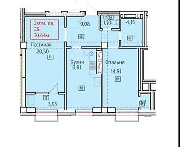 64: 2 комнаты, 70 м², Асанбай мкр Элитка, 15 этаж, ПСО (под самоотделку) — 1
