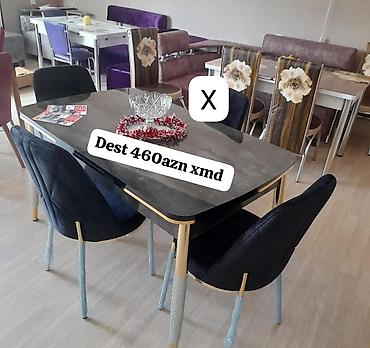 mermer stollar: Yemək masası və 4 stuldan ibarət dəst - Modern dizayn: qara/boz — 1