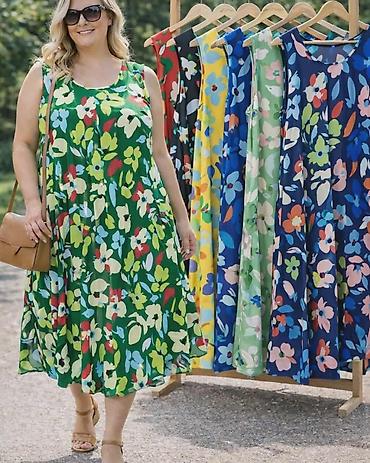 lacoste rs: Letnja ženska haljina bez rukava – A-kroja, midi dužine, sa živopisnim — 1