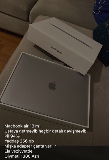 makbuk: Macbook air 13 m1 Ustaya getmayib heçbir detali dayismayib Pil 94%