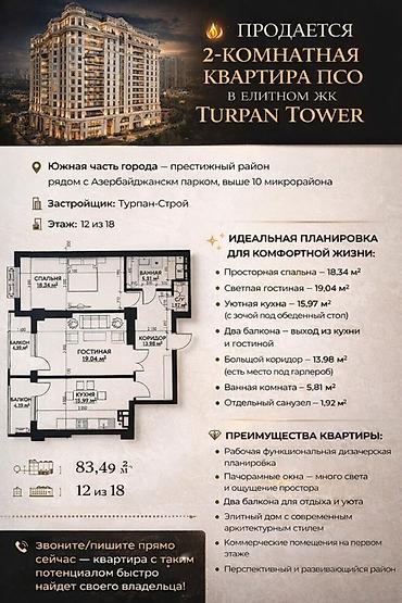 2 bedroom: 2 комнаты, 84 м², Элитка, 12 этаж, ПСО (под самоотделку) — 3