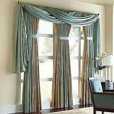 Шторы и занавески: Комплект штор, Велюр, С ламбрекеном, Изготовление на заказ, Для зала — 6