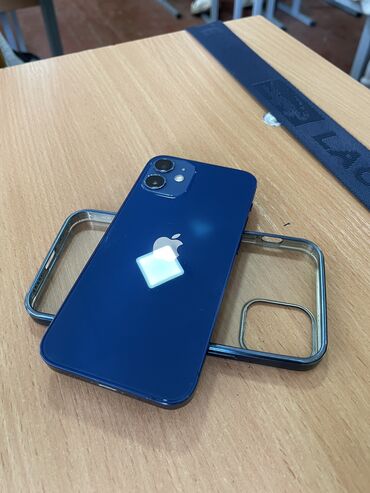 телефон 12000: IPhone 12 mini, Б/у, 128 ГБ, Синий, Защитное стекло, 77 %