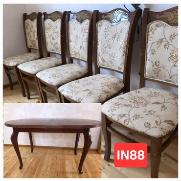 stol taxta: Для гостиной, Б/у, Раскладной, Овальный стол, 5 стульев, Азербайджан