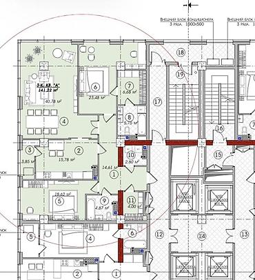 27: 3 комнаты, 141 м², Киргизия 1 Элитка, 9 этаж, ПСО (под самоотделку) — 2
