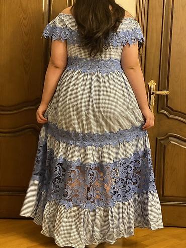 c99 plus: Material: 100% pambiq. Mavi-ağ xallı (gingham) parçadan maxi — 4